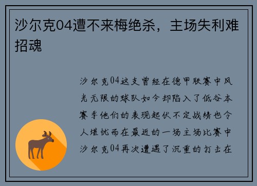沙尔克04遭不来梅绝杀，主场失利难招魂